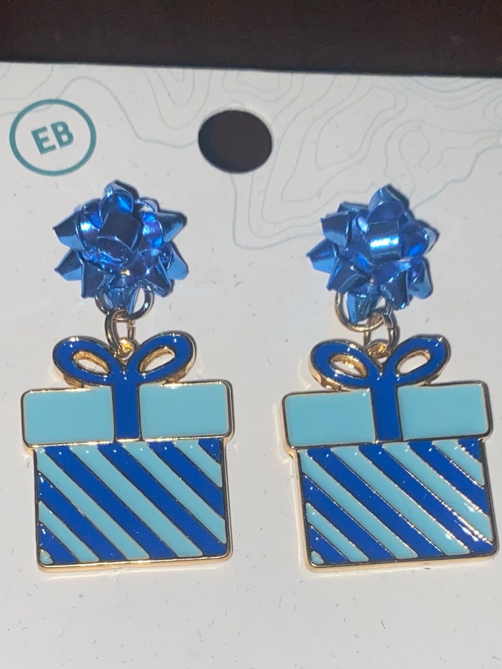 Christmas Present Earthbound Earrings Dangle Blue Holiday Enamel